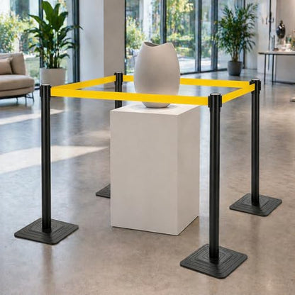 4 Pack Crowd Control Stanchions with 10FT Retractable Yellow Belt - color: Yellow Belt