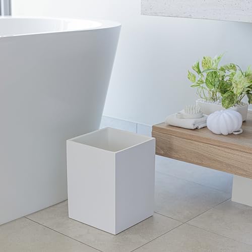 YEW DESIGN Matte White Square 2 Gallon Trash Can for Home and Bathroom - color: White Square