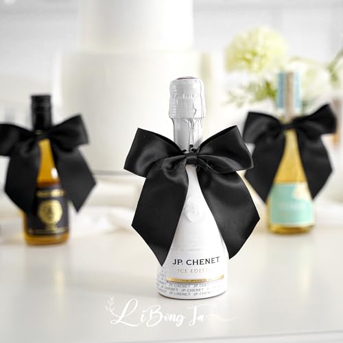 4.5" Small Twist Tie Black Satin Ribbon Gift Wrap Bows 24 Counts - color: Black