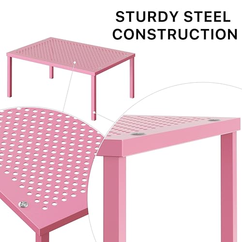 Simple Houseware Expandable Stackable Kitchen Counter Shelf Organizer, Pink, Metal Top, 11.25 in L x 7.9 in W x 5.4 in H - color: Pink