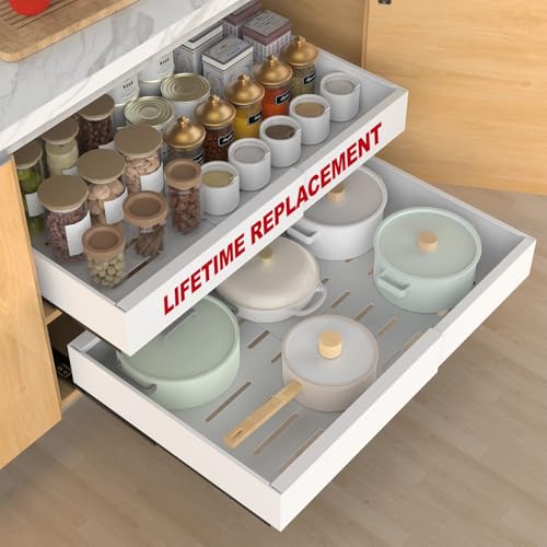 ANTOWIN 2-Pack Expandable Pull Out Cabinet Organizer 16.5"Deep(12.2"-20.5"W), 3 Full Extension Glides Slide Out Drawers, Roll Out Shelves Adhesive Raising Pad,Compatible Framed Cabinets,90lb Cap,White - size: 16.5"D x 12.2"-20.5"W(2Pack) White