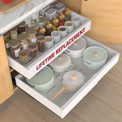 ANTOWIN 2-Pack Expandable Pull Out Cabinet Organizer 16.5"Deep(12.2"-20.5"W), 3 Full Extension Glides Slide Out Drawers, Roll Out Shelves Adhesive Raising Pad,Compatible Framed Cabinets,90lb Cap,White - size: 16.5"D x 12.2"-20.5"W(2Pack) White