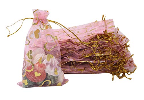 Stratalife 4"x6" Heart Organza Bags with Drawstring, 100PCS - color: 100PCS Heart Pink 4X6