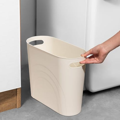 rejomiik Small Bathroom Trash Can, 3.5 Gallon Slim Garbage Can, Cream - color: Cream, size: 1 pack