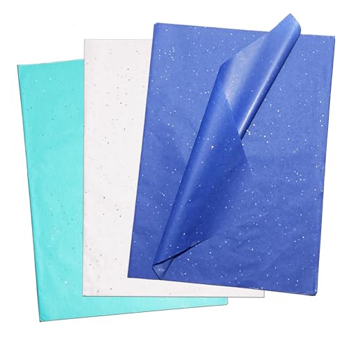 Christmas Tissue Paper for Gift Bags, Glitter Sequins Blue Gift Wrap Tissue Paper Bulk, Sparkle Art Tissue for Boy's Birthday Party, Gender Reveal, Craft, 30 Sheets 19.7x13.8in - color: Blue 30P
