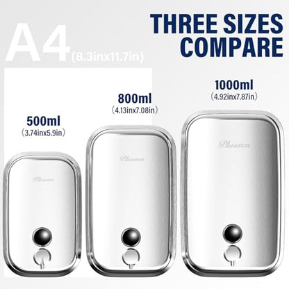 Commercial Soap Dispenser Wall Mount 304 Stainless Steel, Manual Liquid Hand Soap Dispenser for Bathroom Restroom Restaurant Hotel Office, Anti-Leak Pump - size: 1000ml(35oz)