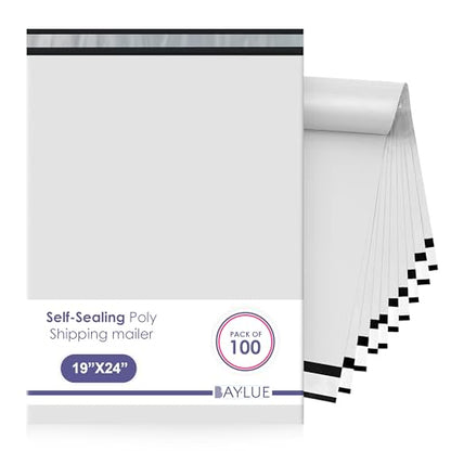 Poly Mailers 19x24, Self Seal Shipping & Mailing Bags, 100 Pack Bulk - color: White, size: 19x24/ 100 Pack