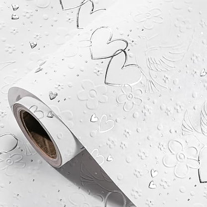 LeZakaa Wedding Kraft Wrapping Paper Roll, Doves Flowers 3D Embossed & Silver Foil Hearts Design Party Gift Wrap for Wedding Bridal Shower Anniversary Mothers Day Birthday,Mini Roll,17 In x 16.4 Ft - color: Silver hearts, size: 17 in x 16.4 ft