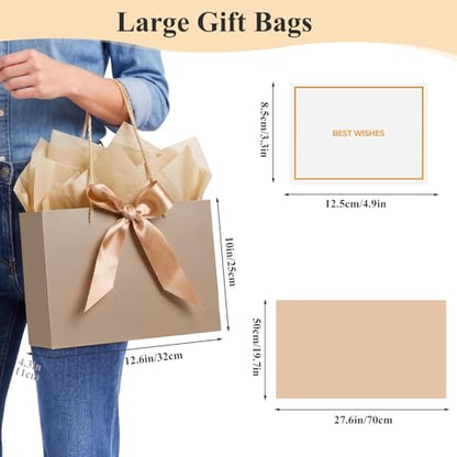 Mifferer Large Gift Bag, 1 Pcs Paper Gift Bag for Presents with 2 Wrappers and 1 Card, Gift Wrapping Bag with Handles for Women Men Birthday Wedding Party, 32 * 25 * 11 cm - color: Gray