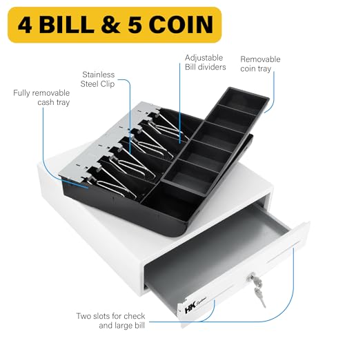 HK SYSTEMS 13inch Heavy Duty Manual Push-Open Cash Drawer with 4Bill/5Coin, Removable Till, Two Medial Slots, White - color: 2. White, size: 1. 13inch PUSH (MANUAL)