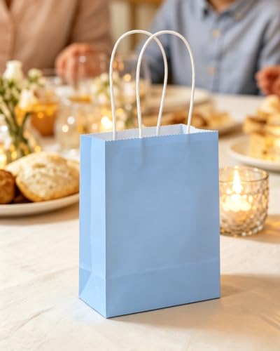 qiqee 24PCS Mini Gift Bag with Handles Bulk 4.5"x2.5"x6" Gift Bags Light Blue Bags Multiple Uses - color: Light Blue