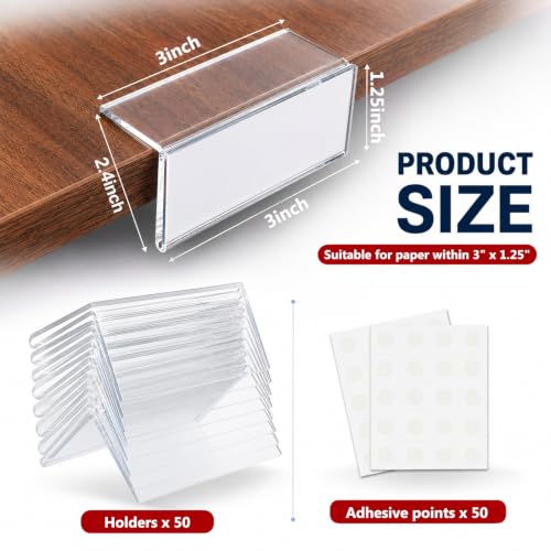 Thyle 50 Pack Acrylic Label Holders 1.25 x 3 Inch, L-Shape Price Tag Stand - size: 1.25 x 3 Inch
