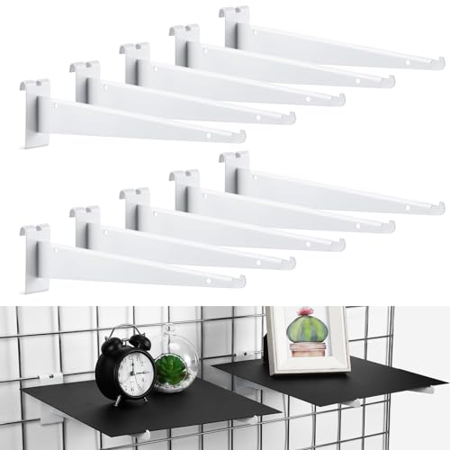 Blulu 10 Pcs 12" Gridwall Knife Shelf Bracket with Lip Metal Wire Gridwall Brackets Hooks Grid Wall Panels Hanger Heavy Duty Shelf Grid Wall Accessories for Home Business Boutique Display (White) - color: White