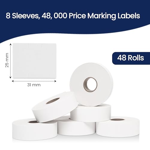 Pricing Labels for Monarch 1153 White Three-Line Pricing Gun - 48,000 Labels w/ 48 Rolls Value Pack, 8 Sleeves - Made in USA - color: White, size: 8 Sleeves