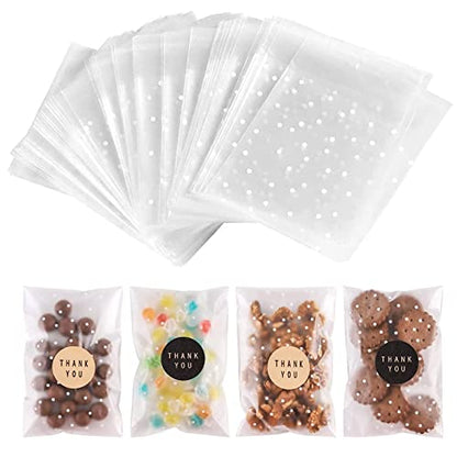 NPLUX Halloween Cellophane Treat Bags, 100 Pack 4x6 in for Gifting - color: White Polka Dot, size: 4x6 Inch (Pack of 100)