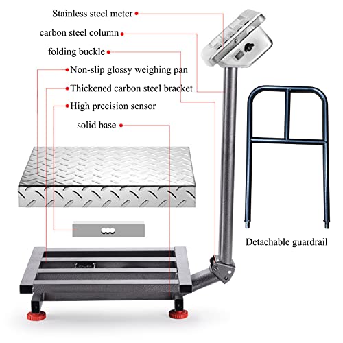 660lb Industrial Platform Scale with Removable Guardrail, LB/KG - color: Black-A