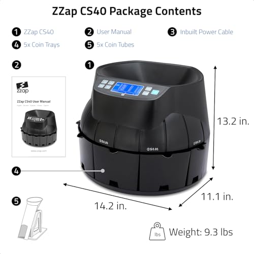 ZZap CS40 Coin Counter, Sorter and Roller - Money Cash Currency Machine