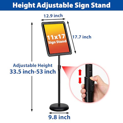 11x17 Sign Holder Stand - Adjustable Floor Standing Sign Stand - color: Black, size: 11"x17"-1Pack