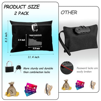 2 Pack Cash Bag with Lock and 2 Keys - 11.4 x 8.3 inch Canvas Money Bag - Black - color: Black, size: 8.3x11.4 In