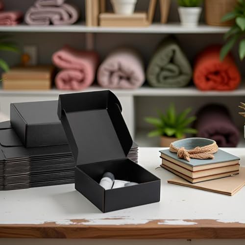 8x8x3 inch Black Shipping Boxes for Small Business- Set of 25 - color: Black, size: 8x8x3 Inch
