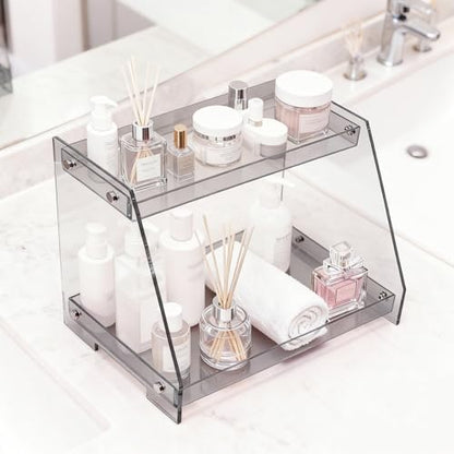 ROYALITA 2 Tier Shelf Bathroom Countertop Organizer Makeup Display Shelf - color: Gray