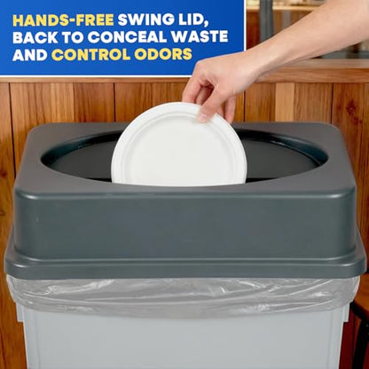 PLASTIC PRINCE Slim Jim Trash Can Lid Replacement, Outdoor Slim Commercial Garbage Can Lid, Swing Rectangular Double Flip Top Lid 23 Gallon Container, Gray - style: Swing Lid