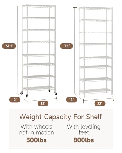 Golpart 8Tier Adjustable Storage Shelves Metal Wire Shelving Standing Shelf - color: White, size: 8-tier-12"Dx22"Wx72"H
