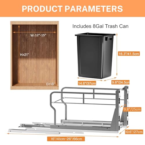 YJHome 8gal/31qt Pull Out Trash Can Under Cabinet, Soft-Close Slides - color: Black, style: Single-B