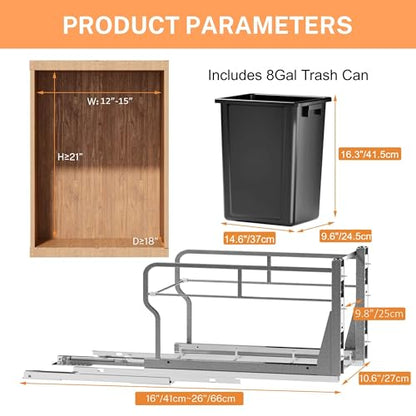 YJHome 8gal/31qt Pull Out Trash Can Under Cabinet, Soft-Close Slides - color: Black, style: Single-B