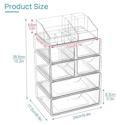 Vtopmart 5 Tier Clear Makeup Organizer with 6 Drawers - style: 5 Tier (2 Sizes Drawer)