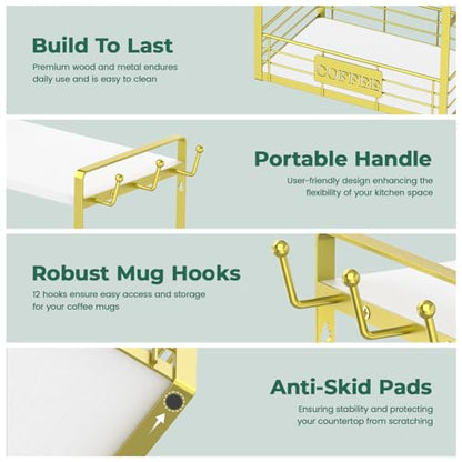 EsLuker.ly Coffee Mug Cup Holder Tree Bar Station Organizer, 2 Tier Gold - color: White + Gold