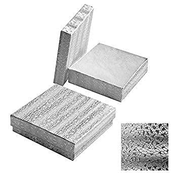 RJ Displays 6 Pack Cotton Filled Silver Foil Paper Cardboard Jewelry Boxes for Necklace, Bracelet boxes, Watch & Small Gifts box, Jewelry Gift Boxes Size 3 1/2" x 3 1/2" x 1" Inch - (Silver) - color: Silver