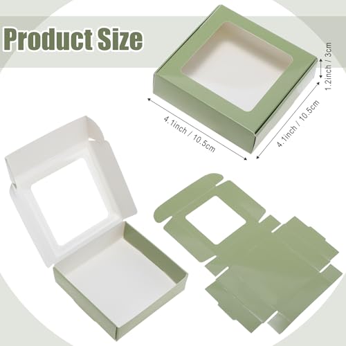 Zonon 30 Pcs Kraft Paper Boxes with Window 4.13x 4.13x1.18inch (Dark Green) - color: Sage Green