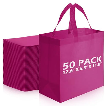 Reginary 50 Pcs Reusable Tote Bags Shopping Bags Non Woven, Rose Red - color: Rose Red