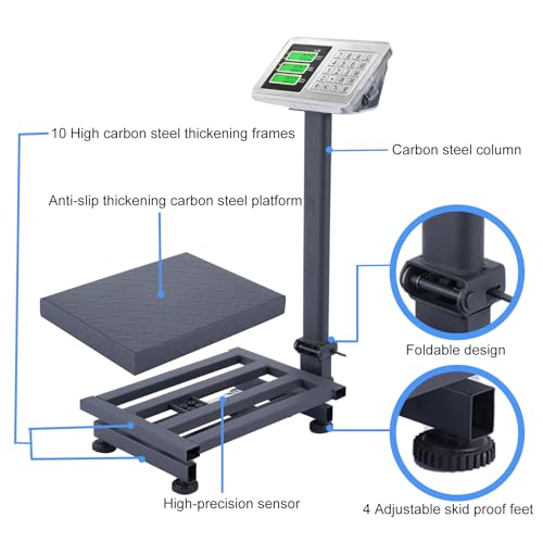 TUFFIOM 220lb Weight Electronic Platform Scale,Digital Floor Heavy Duty Folding Scales,Stainless Steel High-Definition LCD Display, Perfect for Postal Luggage Shipping Mailing Package Price Computing - color: 220lb Black