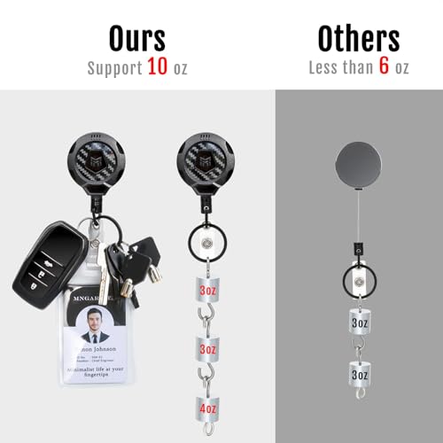 MNGARISTA Upgraded Heavy Duty Retractable Keychain with Belt Clip, 10 OZ Retraction, 31.5" Stainless Steel Cord Key Chain, 3K Carbon Fiber ID Badge Reel Holder with Badge Strap and Key Ring, 8 Pack - color: Black Keychain 8 Pcs