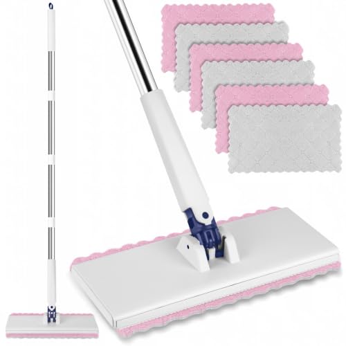 Snap Grip Mini Mop with 6 Washable Pads, Zero-Touch Flat Floor Mop for Wall - color: White