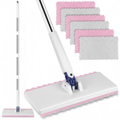 Snap Grip Mini Mop with 6 Washable Pads, Zero-Touch Flat Floor Mop for Wall - color: White