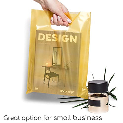 Choice Marts 100 Gold Plastic Bags With Handles 9x12 Merchandise Bags - color: Gold