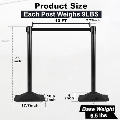 8 Pack Stanchions with 10 ft Retractable Belts Crowd Control Barriers, Heavy-Duty Rectangle Base Stanchions for Queue Management in Airports, Theaters, Hotels, and Retail Stores(Black, 8 Pack) - color: Black