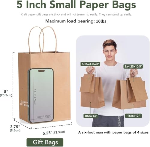 GSSUSA Brown Paper Bags with Handles, Small Gift Bags, 5.25x3.75x8, 20 Pack - color: Brown, size: 5.25x3.75x8 Inch (Pack of 20)