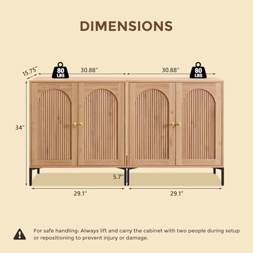 IFGET 123.5" W Modern Arched Sideboard Buffet Cabinet with Storage, Natural - color: Natural, size: 4 Pieces