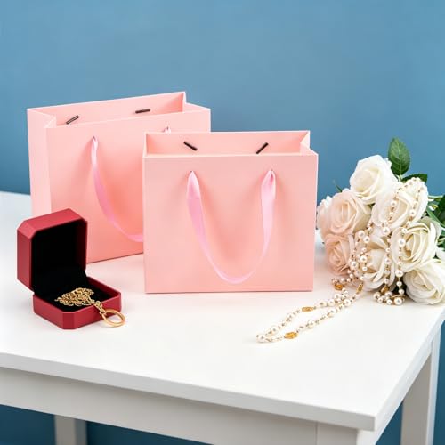 Ronvir 25pcs Small Pink Gift Bags with Handles,Party Favor Gift Bags - color: Pink