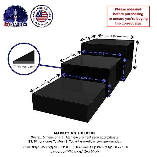 Marketing Holders Acrylic Display Riser Boxes Black 3 Piece Retail Product Riser 2", 4", 6" High Nesting Bins One Open Side No Lid Merchandise Storage Box POP Showcase - size: Set of 3 Black