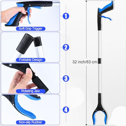 6 Pack 32 Inch Commercial Trash Grabber Tool for Elderly Assist, Foldable - color: Blue
