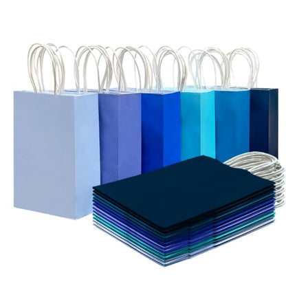 qiqee 24PCS Mini Gift Bag with Handles Bulk 4.5"x2.5"x6" Gift Bags 6 Mix Blue Bags Multiple Uses - color: 6 Mix Blue
