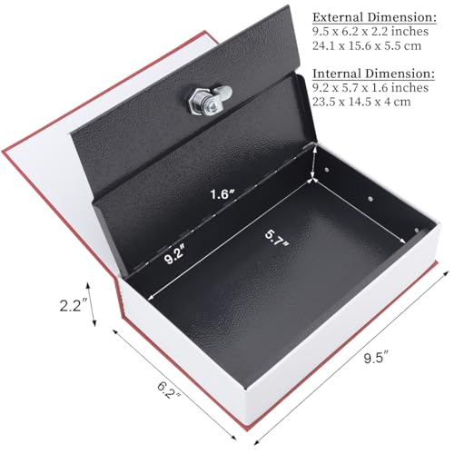 Decaller Book Safe with Key Lock, Diversion Hidden Secret Metal Lock Box for Home Security, Money & Jewelry, 9.5" x 6.2" x 2.2", Dictionary Red - color: Dictionary Red, size: Key Lock