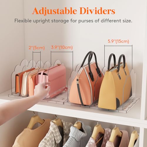 Lifewit Purse Organizer for Closet, Adjustable Clear Handbag Shelf Dividers - size: 7.3"H