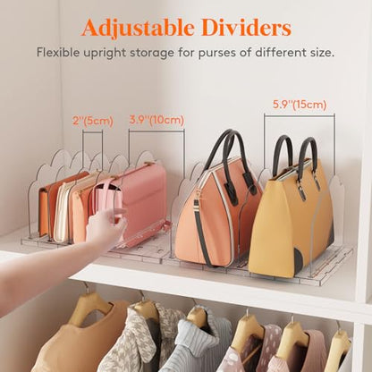 Lifewit Purse Organizer for Closet, Adjustable Clear Handbag Shelf Dividers - size: 7.3"H