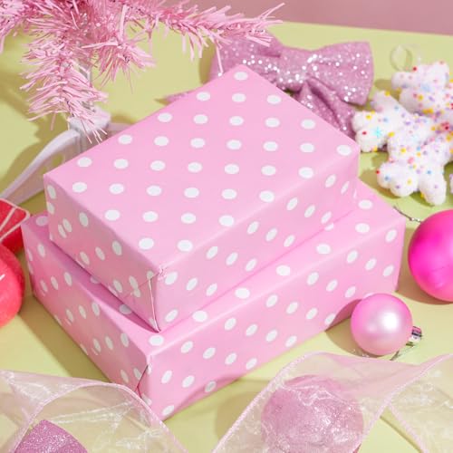 ZINTBIAL Dog Christmas Reversible Wrapping Paper Roll - Gift Wrap with Pink Polka Dots on Reverse - Perfect for Holidays, Pet Lovers & Christmas Gifting - 17.5 in x 33 ft (48 sq. ft) - color: Pink-Christmas